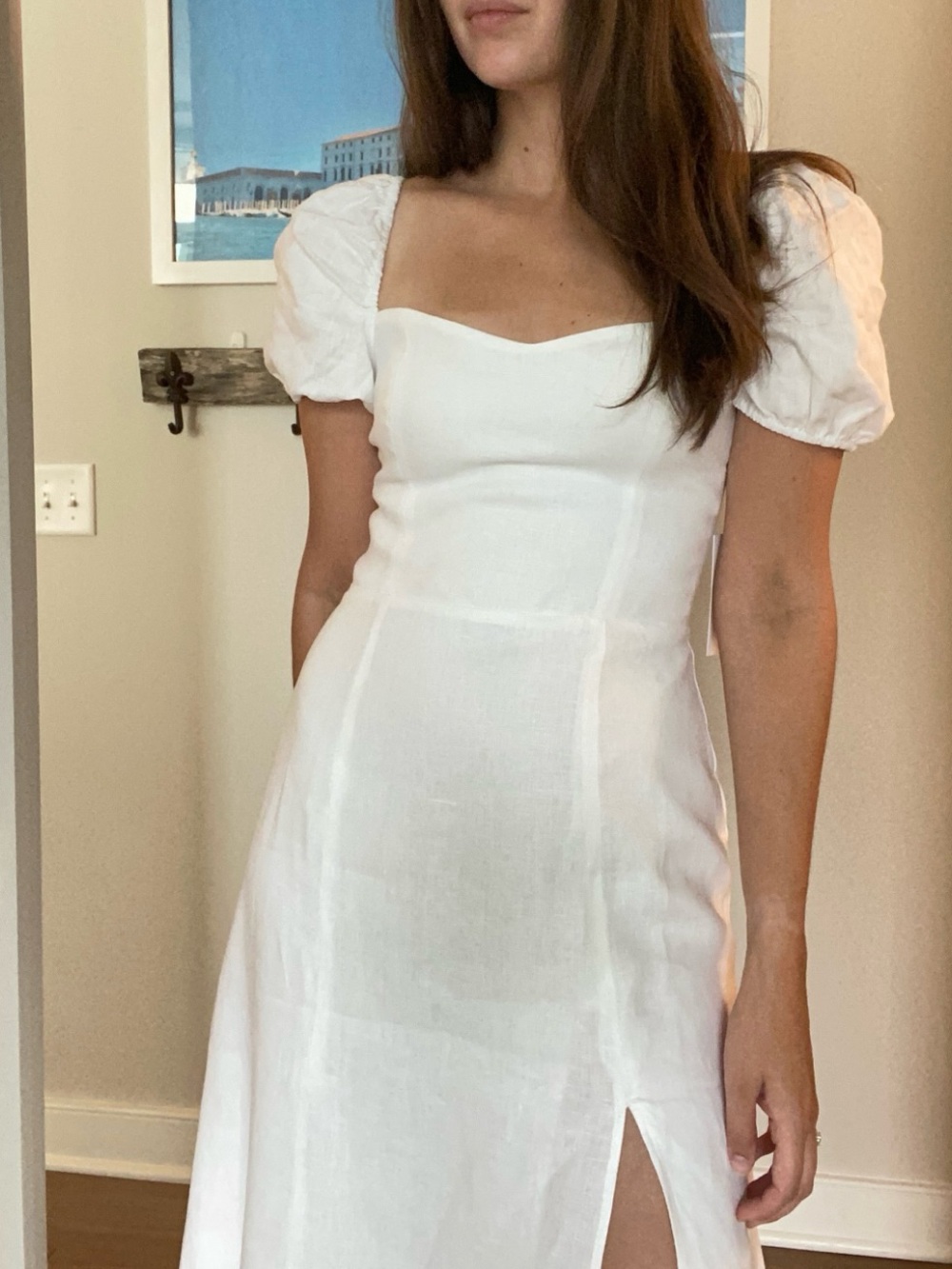 Reformation Denver White tie-back white linen Midi Dress size 6